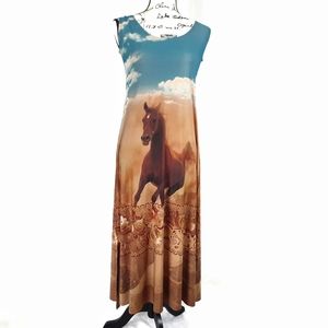 Fantazia Beautiful Horse & Sky Maxi Dress NWT 🐎☺